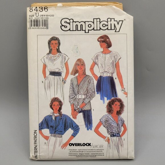 Simplicity 8436 Misses Tops Easy Pattern Size 16-18-20 Overlock Serger - Picture 1 of 5